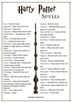 an old harry potter spell book page with the instructions for how to spell and use it