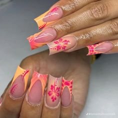 Acrylic Nails Summer, Hawaiian Nails, French Acrylic Nails, Animal Print Nails, Vacation Nails