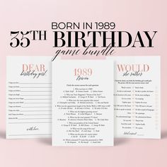 an image of a birthday party game with the words born in 1989 and 35th birthday games