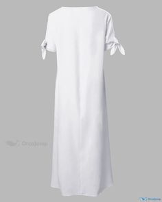 OrcaJump - Chic and Elegant Cold Shoulder Dress with Tied Detail for Casual Events Casual Short Sleeve Tie-back Maxi Dress, White Short Sleeve Maxi Dress With Tie Waist, White Maxi Dress With Tie Waist And Short Sleeves, Home Dress, Dress Size Chart, Spring Season, Shoulder Sleeve, Dresses For Sale, Cold Shoulder