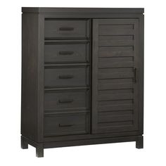 an armoire with drawers and doors on the bottom shelf, in dark wood finish