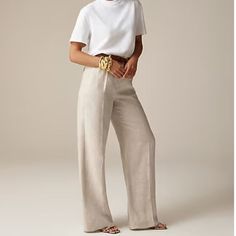 Nwt J. Crew Essential Wide Leg Pant Trousers 100% Linen Waist 16 Rise 12 Inseam 31 Cocktail Chic, White Cocktails, White Cocktail, Linen Color, Wide Leg Pant, Casual Fall Outfits, White Casual, All White, Casual Fall