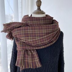 Warm Scarves For Fall Cold Weather, Warm Scarves For Cold Weather In Fall, Warm Scarves For Fall And Cold Weather, Casual Brown Scarf For Fall, Plaid Scarves For Cold Weather In Winter, Plaid Winter Scarves One Size, Winter Plaid Scarves One Size, Casual Wool Scarves For Fall, Brown Wool Casual Scarf