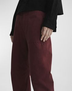 Rag amp; Bone "Leyton" cropped workwear pants     Approx. 27" inseam    Patch pockets    Midrise sits high on hip    Relaxed fit    Ankle length    Button/zip fly; belt loops    Cotton    Machine wash cold    Imported Workwear Pants, Sisley Paris, Beauty Event, Amina Muaddi, Ankle Pants, Manolo Blahnik, Rag & Bone, Ankle Length, Marc Jacobs