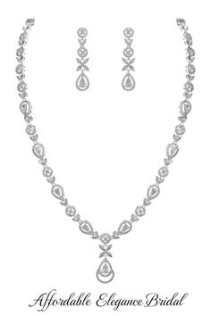 Art Deco CZ Wedding Necklace and Earring Jewelry Set Formal Teardrop Pendant Jewelry Sets With Cubic Zirconia, Formal Cubic Zirconia Jewelry Set With Teardrop Pendant, Teardrop Cubic Zirconia Hand Set Jewelry Sets, Hand-set Teardrop Cubic Zirconia Jewelry Sets, Hand Set Teardrop Cubic Zirconia Jewelry Sets, Silver Marquise Diamond Necklace For Wedding, Silver Marquise Cut Crystal Jewelry, Silver Crystal Jewelry With Marquise Cut, Cubic Zirconia Diamond Necklace For Wedding, Marquise Cut