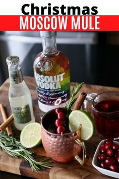 christmas moscow mule recipe with cranberries and limes