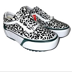 Vans Old Skool Stacked Leopard Print Uv Ink New With Tags, No Box Uv Activated - Hidden Print Appears In The Sun Vn0a4u154tj Size: 5 Women Or 3.5 Men Color: White, Black Leopard Print (Multicolor In The Sun) Stack Is Approximately 1.5’ As Shown On Pic 7 Lace Up Cheetah Print Vans, Vans Shoes Old Skool, Vans Leopard Shoes, Leopard Print Lace-up Sneakers For Streetwear, Zebra Print Vans, Leopard Nikes, Leopard Print Low-top Synthetic Sneakers, Leopard Sneakers, Nike Sneakers Women