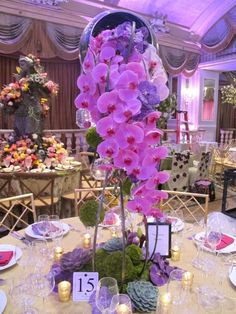 the table is set with flowers and candles