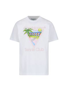 T-Shirt from Casablanca Composition: 100% Cotone | Casablanca Men's T-Shirt in White | SS24 Casablanca Tennis Club, Tailoring Techniques, Sports Aesthetic, Tennis Club, Tennis Clubs, Palm Tree Print, Yoga Wear, Casablanca, Shirt White