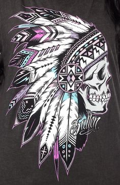 a t - shirt with an image of a skull wearing a native headdress