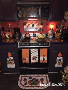 the kitchen is decorated with halloween decorations