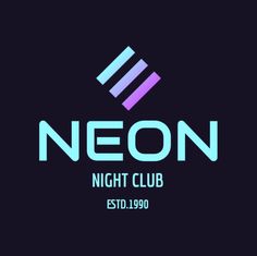 neon club logo with the word neon on it in blue and purple colors, against a black background