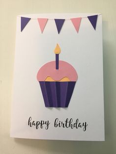 a birthday card with a cupcake cut out of it's paper and the words happy birthday