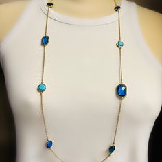 $98 New Kate Spade Peacock Way Long Necklace With Semiprecious Stones Price Firm, Discounted Approx 39” Long Blue Gemstone Accents Necklace, Blue Gemstone Accent Necklace For Formal Occasions, Formal Blue Necklace With Gemstone Accents, Elegant Turquoise Necklace For Party, Elegant Blue Necklace With Jewels, Blue Stone Necklace For Formal Occasions, Elegant Blue Jeweled Necklaces, Formal Blue Necklace With Stones, Formal Blue Necklaces With Stones