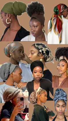 Head Wrap Styles, Hair Wrap Scarf, Hair Scarf Styles, Head Scarf Styles, Pelo Afro, Braided Hairstyles Updo