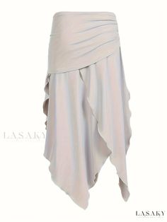 Lasaky - Womens Apparel: Sophisticated Ruched Asymmetrical Skirt for Autumn and Spring Seasons Spring Draped Bottoms With Folds, Chic Draped Bottoms With Folds, Elegant Summer Draped Skirt With Folds, Elegant Draped Skirt With Folds For Summer, Spring Evening Draped Skirt, Chic Draped Skirt With Folds For Spring, Fitted Draped Skirt With Folds For Spring, Fitted Summer Draped Skirt With Folds, Draped Bottoms For Summer Evening