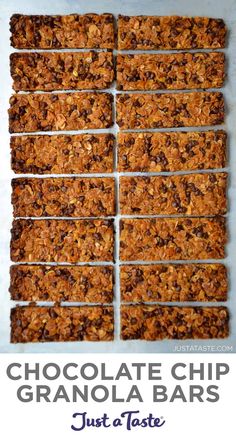 chocolate chip granola bars with text overlay