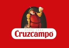 the logo for cruzcampo beer, with a man holding a mug in his hand