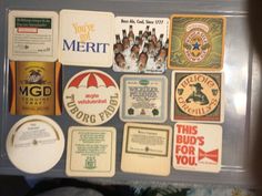 there are many different types of beer labels on this refrigerator door magnets that you're going to see