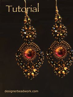 a pair of earrings with beads hanging from it's earwires on a black background