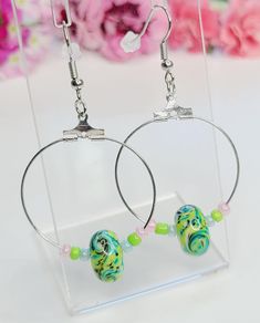 Rare handmade earring made of unique handmade lampwork beads from Ontario, Czech seed beads, for women, green color Emerald Green Earrings, Polymer Beads, Handmade Lampwork Bead, Handmade Earring, Handmade Beaded Jewelry, Handmade Jewelry Gift, Green Earrings, Pink Earrings, Gold Drop Earrings