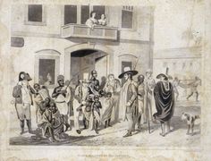 an old black and white drawing of people in front of a building