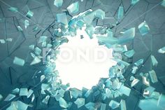 an abstract background with broken glass pieces in blue and white colors, including the center