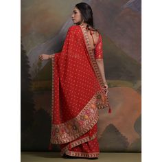 Red colored saree is made from georgette fabric which is highlighted with beautiful bandhej printed work as shown. Comes along with unstitched mono silk blouse piece which you can customise as per your design/style. Occasion - You can wear this saree for party, functions and fashionista. Note:- the actual product may differ slightly in color and design from the one illustrated in the images when compared with computer or mobile screen. Measurements: Saree : Georgette : 5.5 Mtrs Blouse : Georgett Red Chanderi Sharara With Embroidered Border, Red Sharara With Embroidered Border For Wedding, Red Sharara With Embroidered Border, Bollywood Style Red Pre-draped Saree With Printed Border, Red Georgette Blouse Piece For Navratri, Red Lehenga With Embroidered Border In Traditional Drape, Designer Red Saree With Embroidered Border, Red Lehenga With Embroidered Border And Traditional Drape, Red Lehenga With Embroidered Border