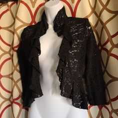 Nwot 3/4 Sleeve Lace Ruffle Bolero Jacket/Shrug Perfect For That Party! Smoke-Free Home Lace Coat, Feminine Fashion, Soft Feminine, Bolero Jacket, Pretty Clothes, Lace Ruffle, Fit N Flare Dress, Feminine Style, Jean Coat