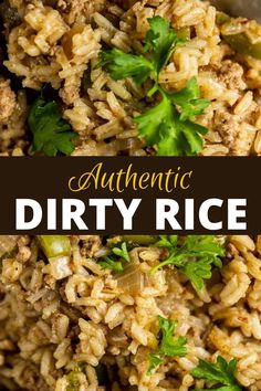 authentic dirty rice recipe in a bowl with parsley on top