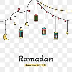 ramadan with lanterns and crescents hanging from the ceiling