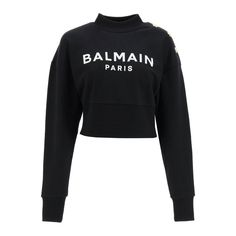 Balmain Crew Neck Sweatshirt In Cotton French Terry, Featuring Signature Embossed Gilt Buttons On The Left Shoulder And Contrast Logo Print On The Front. Regular Fit. The Model Is 177 Cm Tall And Wears A Size Xs.Material: 100% CoMade In: PortogalloColor: BlackCollection: Spring - Summer 2023Af1jo040bb02 Luxury Crew Neck Top With Ribbed Collar, Luxury Long Sleeve Sweater With Logo Print, Luxury Tops With Logo Detail For Fall, Luxury Logo Tops For Fall, Luxury Logo Detail Tops For Fall, Black Long Sleeve Tops With Logo, Luxury Long Sleeve Tops With Logo Detail, Luxury Black Sweatshirt With Embroidered Logo, Luxury Long Sleeve Tops With Embroidered Logo