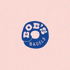 the logo for bob's bagels on a pink and blue background with leaves