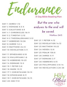 the bible's daily plan for each day of the week