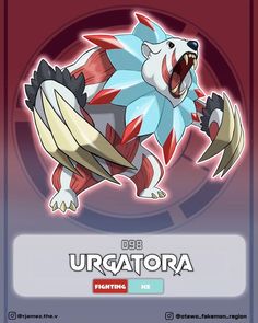 the card for urgattora has an angry looking face and tail, while it's in front of a red background