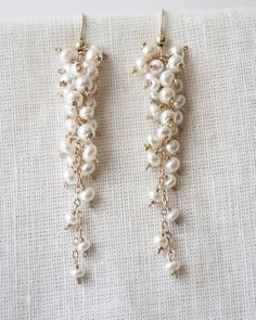 Pearl Bridal Earrings Wedding Jewelry Bridal Jewelry by laurastark White Long Drop Chandelier Earrings For Wedding, White Pearl Charm Bridal Earrings For Evening, Cream Pearl Drop Earrings For Wedding, Formal White Pearl Chain Chandelier Earrings, White Bridal Earrings With Pearl Charm For Evening, White Long Drop Bridal Earrings For Wedding, White Pearl Charm Chandelier Earrings For Wedding, Long Drop Pearl Charm Earrings For Wedding, Cream Dangle Earrings For Wedding