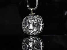 ✨MATERIAL: Captain Silver Coin necklace is made of 100% 925k sterling silver material. This unique  Ancient Greek necklace is suitable for both men and women. It does not contain chemicals that may affect human health. ✅SIZE: This Ancient Greek necklace pendant measures 3.00cm (1.1 inches) in width, 3.50cm (1.3                                                                               inches) in height. In terms of chain thickness, 0.2 cm is suitable and the chain measures 0.2 cm. The chain l Luxury Sterling Silver Necklace With Coin Pendant, Luxury Silver Jewelry With Coin Pendant, Luxury Silver Necklace With Coin Pendant, Luxury 925 Stamped Sterling Silver Necklace, Greek Necklace, Necklace Gift Ideas, Ancient Greek Jewelry, Boyfriend Necklace, Silver Coin Necklace