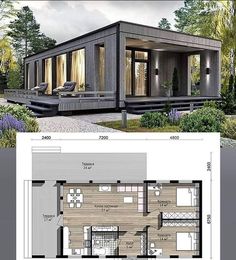 the floor plan for this modern cabin is very small and has lots of space to put in