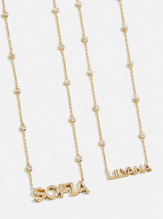 We took our beloved, best-selling Yasmine style and gave it a personalized touch with our 18K Gold Custom Yasmine Nameplate Necklace. This custom name piece features the personalization of your choosing framed by a contemporary18K gold plated sterling silver chain. Dotted with high-shine Cubic Zirconia bezel stones, th Custom Necklace Names, Nameplate Necklace Gold, 14k Gold Initial Necklace, Nameplate Bracelet, Nameplate Necklace Silver, Name Necklace Gold, Custom Initial Necklace, Ups Shipping, Letter Earrings