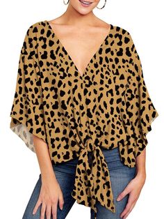 Gender: Women Type:Blouses Feature:V Neck. Leopard Print. Mid Sleeve Material:Polyester Fiber Style:Casual Color:Khaki. Brown. Yellow. White Size:S.M.L.XL.2XL.3XL.4XL.5XL Please Note:All Dimensions Are Measured Manually With A Deviation Of 1 To 3cm. Summer Office Wear, Knotted Top, Vest Crop Top, Leopard Print Shirt, Tie Front Blouse, Maxi Dress Cocktail, Womens Tops Summer, Women Tunic Tops, Maxi Dress Formal