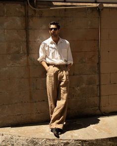 Italian Aesthetic Fashion, Fabien Frankel, Criston Cole, A Man Standing, Italian Mens Fashion, Art Vibe, Vibe Aesthetic, Shirt Outfit Men, A Brick Wall