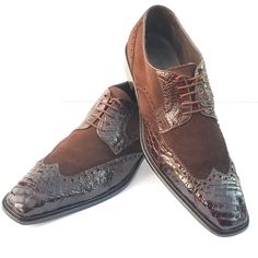 Have 6 Pairs Of These Belvedere Exotic Leather Men's Shoes We Are Selling Off. Size 11.5 3 Crocodile Trimmed With Suede Leather 3 Genuine Lizard Pairs All In Excellent Pre-Owned Condition 3 Colors: Brown Black Dark Plum Listing Individual Pairs. If Interested In More Than One, Just Add To Bundle And Save On Shipping. These Are Brown Crocodile Trimmed $ 275 Firm Semi-formal Wingtip Dress Shoes With Crocodile Pattern, Semi-formal Crocodile Pattern Wingtip Dress Shoes, Fitted Suede Leather Shoes For Semi-formal Occasions, Semi-formal Fitted Suede Leather Shoes, Wingtip Dress Shoes With Crocodile Pattern, Designer Goodyear Welted Pointed Toe Dress Shoes, Designer Goodyear Welted Dress Shoes With Pointed Toe, Fitted Suede Leather Shoes For Business, Fitted Brown Dress Shoes With Textured Sole