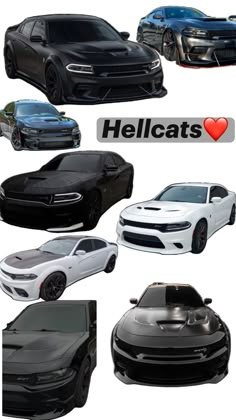 many different types of cars with the words hellcats on them