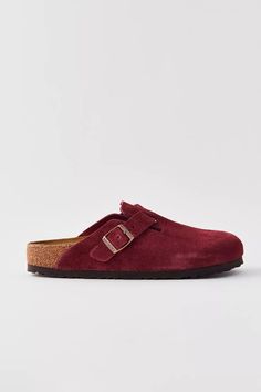 Birkenstock Boston Suede Clog | Urban Outfitters Boston Clogs Outfit, Red Birkenstock, Birkenstock Boston Suede, Clog Outfit, Red Clogs, Birkenstock Clog, Nike Shoes Girls, Suede Clogs, Clogs Style