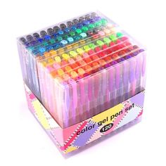 a display case filled with lots of different colored pencils in plastic containers on top of each other