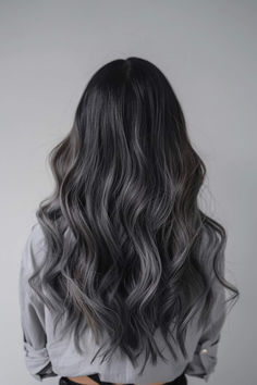 25 Stunning Grey Hair Colors That Will Make You Look Fabulous This 2024 Dark Ash Hair Color, Black Hair With Grey Highlights, Gray Highlights Brown Hair, Charcoal Grey Hair, Ash Brown Hair Balayage, Dark Silver Hair, Black Balayage, Balayage Hair Grey, Charcoal Hair