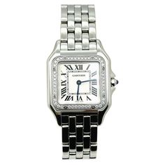 Style Number: W4PN0008 / Ref 4016 Model: Cartier Panthere Case Material: Stainless Steel Band: Stainless Steel Bezel: Original Diamond Bezel Dial: Silver Face: Sapphire Crystal Case Size: 27 mm x 37 mm Includes: -Cartier Box & Paper -Certified Appraisal -1 Year Warranty SKU 20290 / 118630JF062723 Modern Diamond White Diamond Watch For Formal Occasions, Modern Formal Diamond White Watch, Designer Cartier Diamond Watch For Formal Occasions, Luxury Diamond Watch With Pave Setting For Formal Events, Luxury Diamond Watch With Pave Setting For Formal Occasions, Elegant Cartier Diamond Watch For Wedding, Elegant Diamond Watch With Pave Setting For Formal Occasions, Designer Silver Cartier Diamond Watch, Designer White Diamond Watch For Formal Occasions