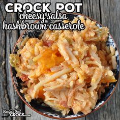 crock pot cheesy salsa hashbrown casserole in a bowl