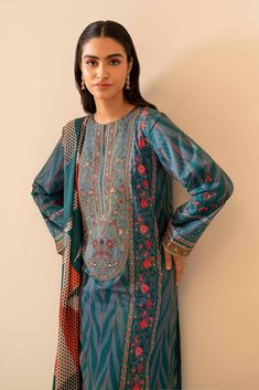 Nishat Linen 3 Piece Digital Printed Embroidered Suit 42401041 Freedom To Buy Blue Dupatta, Nishat Linen, Embroidered Suit, Geometric Prints, Summer Lawn, Lawn Shirts, Suit Fabric, Pakistani Outfits, Fabric Stores Online