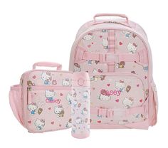 Mackenzie Hello Kitty® Hearts Glow-in-the-Dark Backpack & Lunch Bundle, Set of 3 | Pottery Barn Kids Hello Kitty Hearts, Kids Close, Healthy School, Healthy School Lunches, Rolling Backpack, Small Notebook, Insulated Lunch Box, Cold Pack, School Lunches